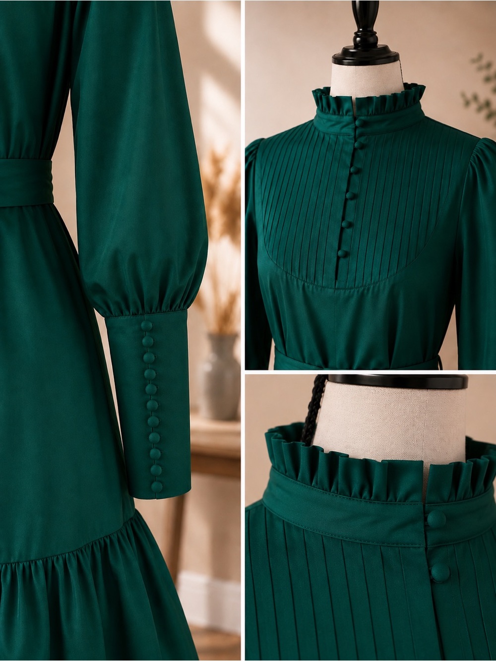 Emerald Green Beacher Pintuck Shift Dress - Picture 7 of 8